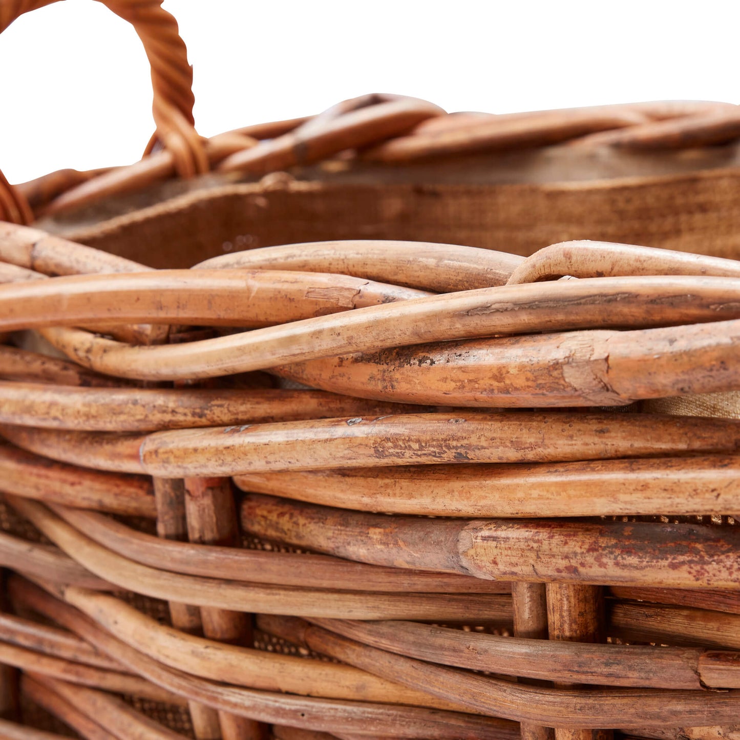 Wovenhill Bamboo Rattan Rectangle Storage Log Basket with Wheels and Hoop Handles