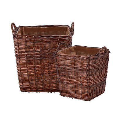Wovenhill Wicker Bronze Square Log Basket with Hoop Handles