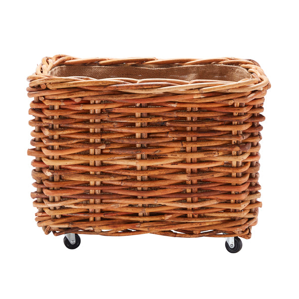 Wovenhill Bamboo Rattan Rectangular Storage Log Basket with Wheels