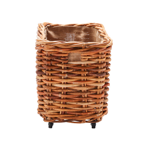 Wovenhill Bamboo Rattan Rectangular Storage Log Basket with Wheels