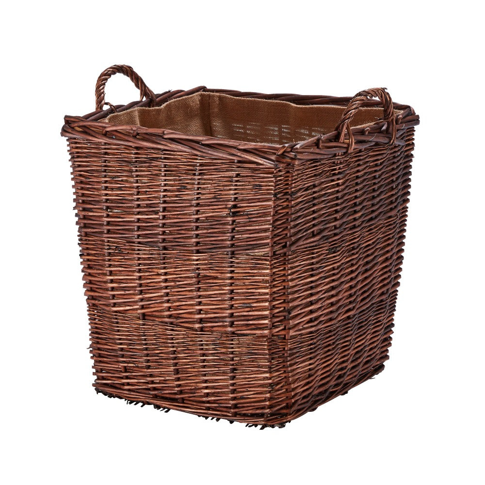 Wovenhill Wicker Bronze Square Log Basket with Hoop Handles