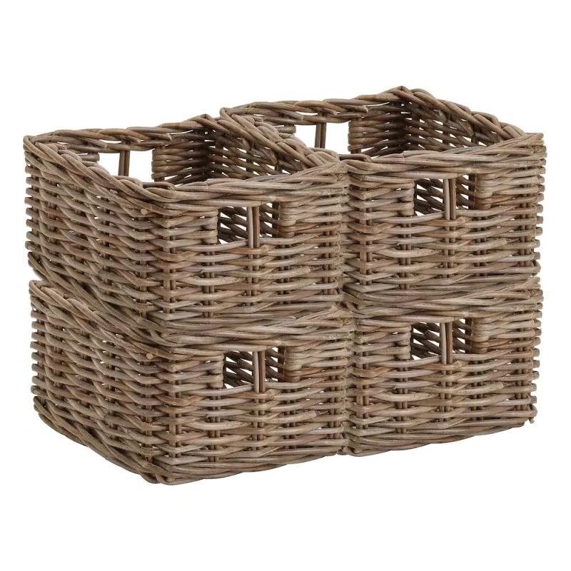 Set 4 Rectangular Kubu Rattan Storage Baskets
