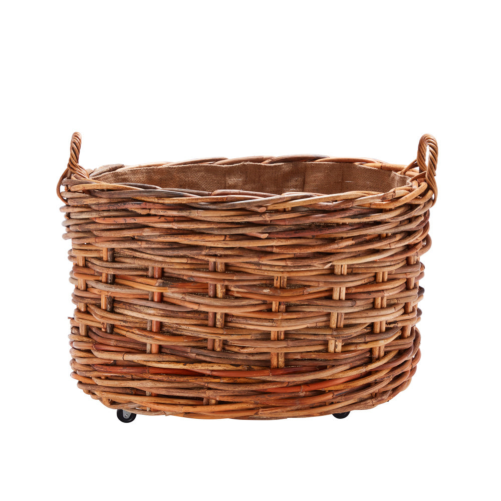 Wovenhill Bamboo Oval Log Basket with Wheels and Hoop Handles