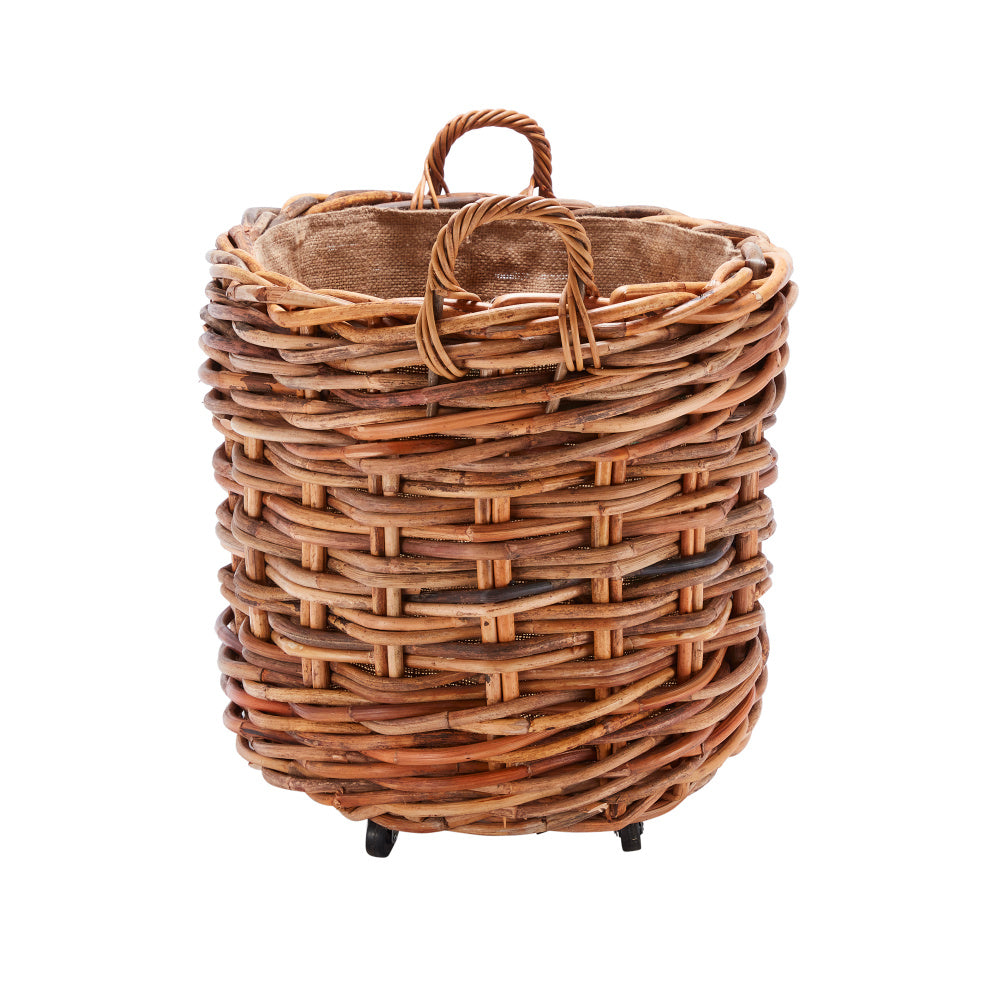 Wovenhill Bamboo Oval Log Basket with Wheels and Hoop Handles