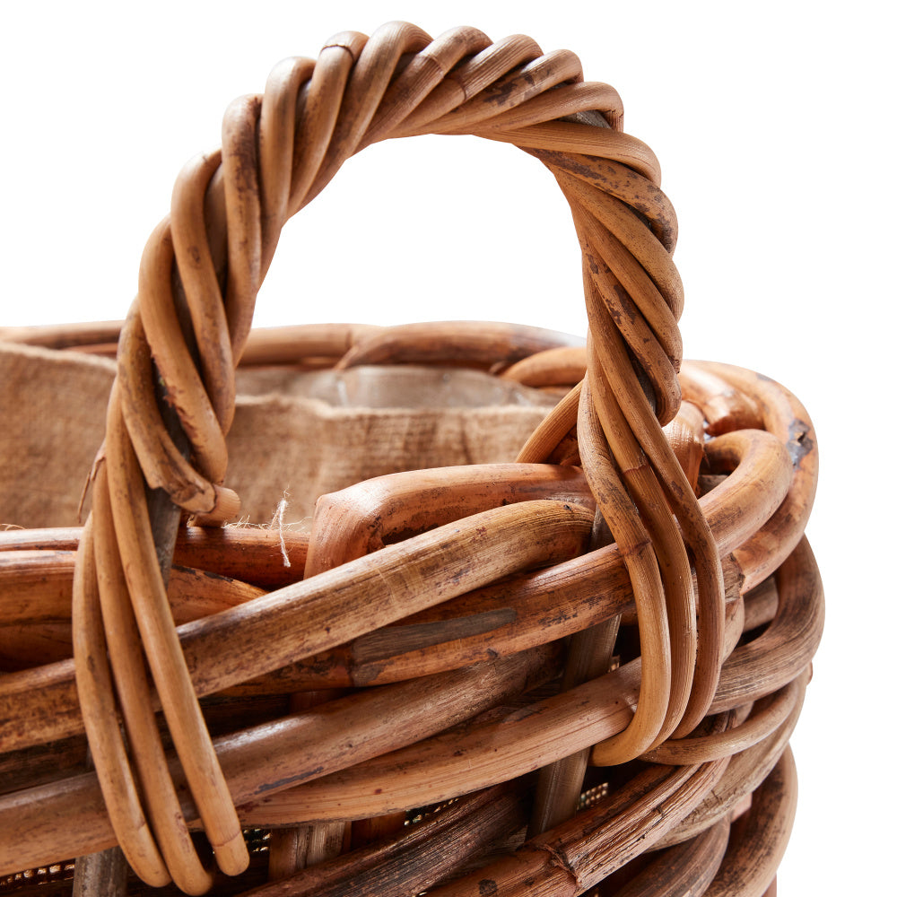 Wovenhill Bamboo Oval Log Basket with Wheels and Hoop Handles