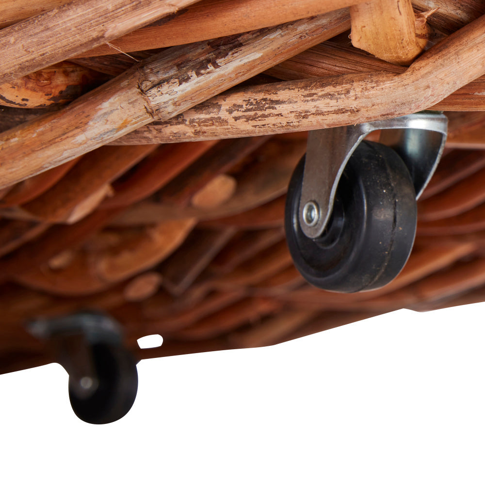 Wovenhill Bamboo Rattan Rectangular Storage Log Basket with Wheels