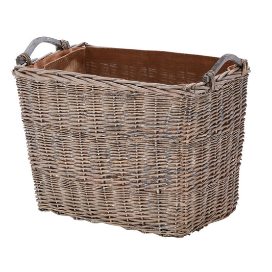 Wovenhill Grey Wash Rectangular Log Basket with Wooden Handles