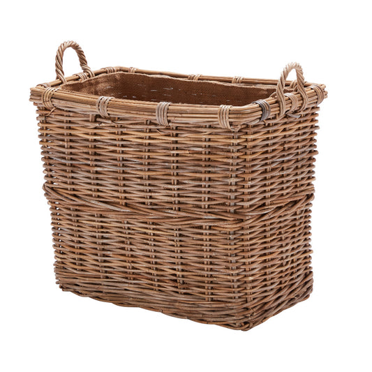 Wovenhill Kubu Rattan Rectangular Log Basket with Hoop Handles