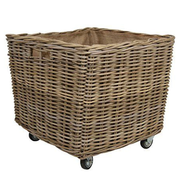 Kubu Rattan Square Log Basket Wheels