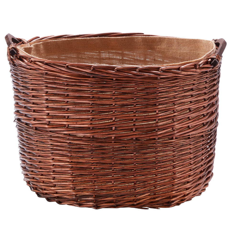 Wovenhill Oval Bronze Log Basket with Wooden Handles