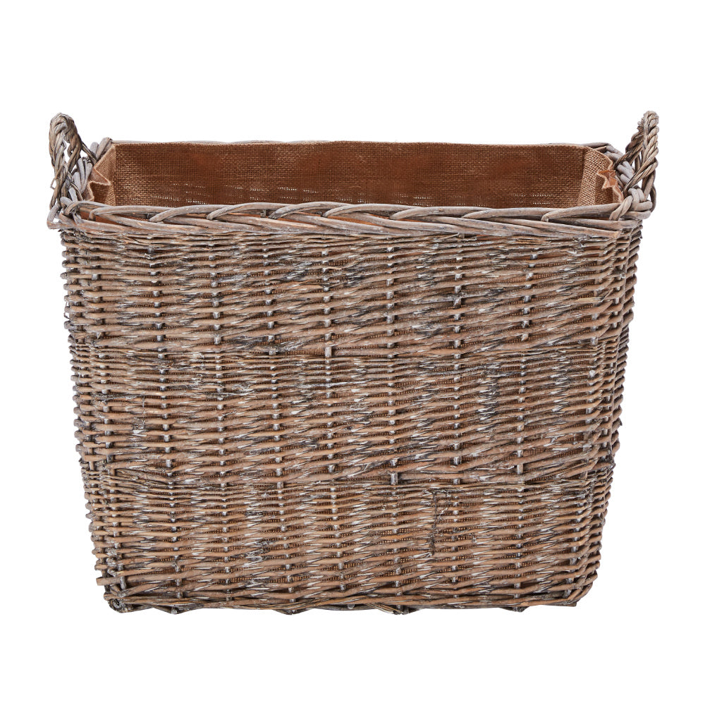 Wovenhill Wicker Grey Wash Rectangular Log Basket with Hoop Handles