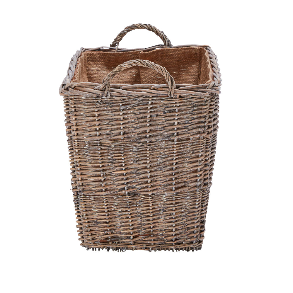 Wovenhill Wicker Grey Wash Rectangular Log Basket with Hoop Handles