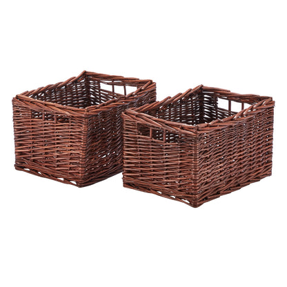 Wovenhill Set of 2 Medium Rectangular Willow Baskets - Grey or Bronzed Brown