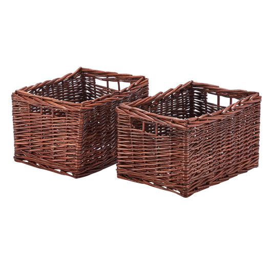 Wovenhill Set of 2 Medium Rectangular Willow Baskets - Grey or Bronzed Brown