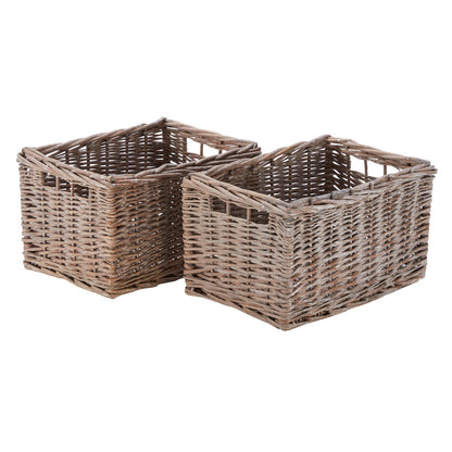 Wovenhill Set of 2 Medium Rectangular Willow Baskets - Grey or Bronzed Brown